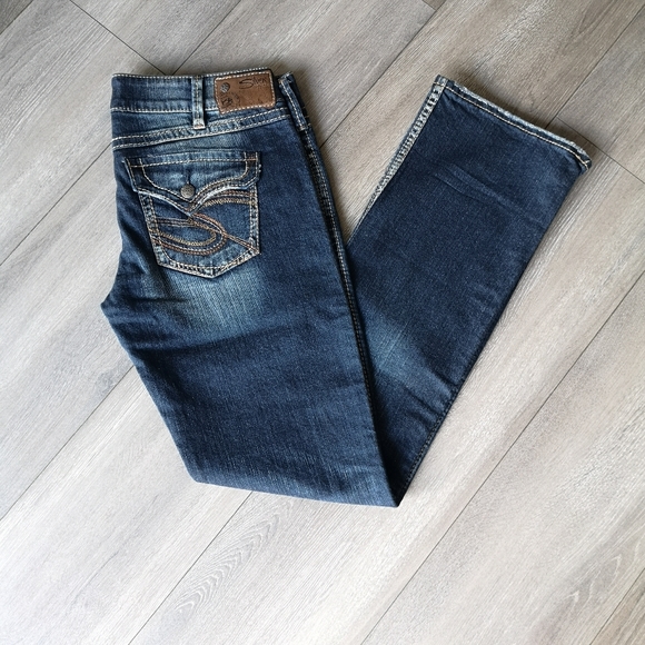 NEW! SILVER JEANS Womens Mckenzie Dark Wash Flap Embroidered Straight Leg Jeans - Picture 2 of 16